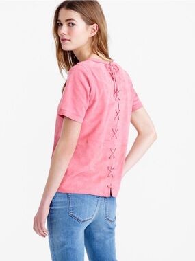 J. Crew Pink Soft Suede Short-Sleeve Lace-Up Back Top